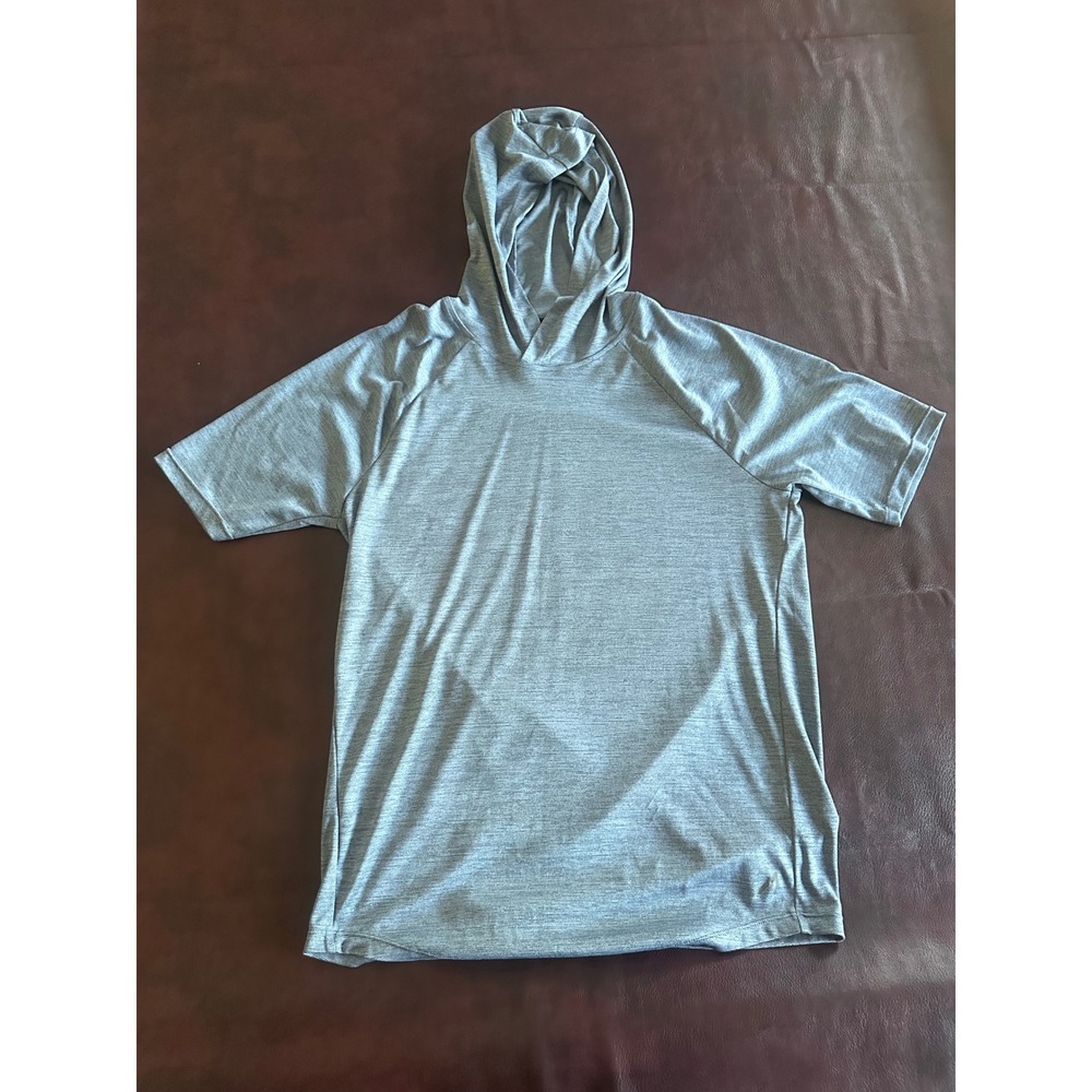 Size L Avia Women Gray Heathered Short Sleeve Hoodie Qwick-Dry Active Top